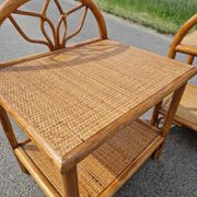 Pair of bedside tables in wood and woven straw - around 1960.