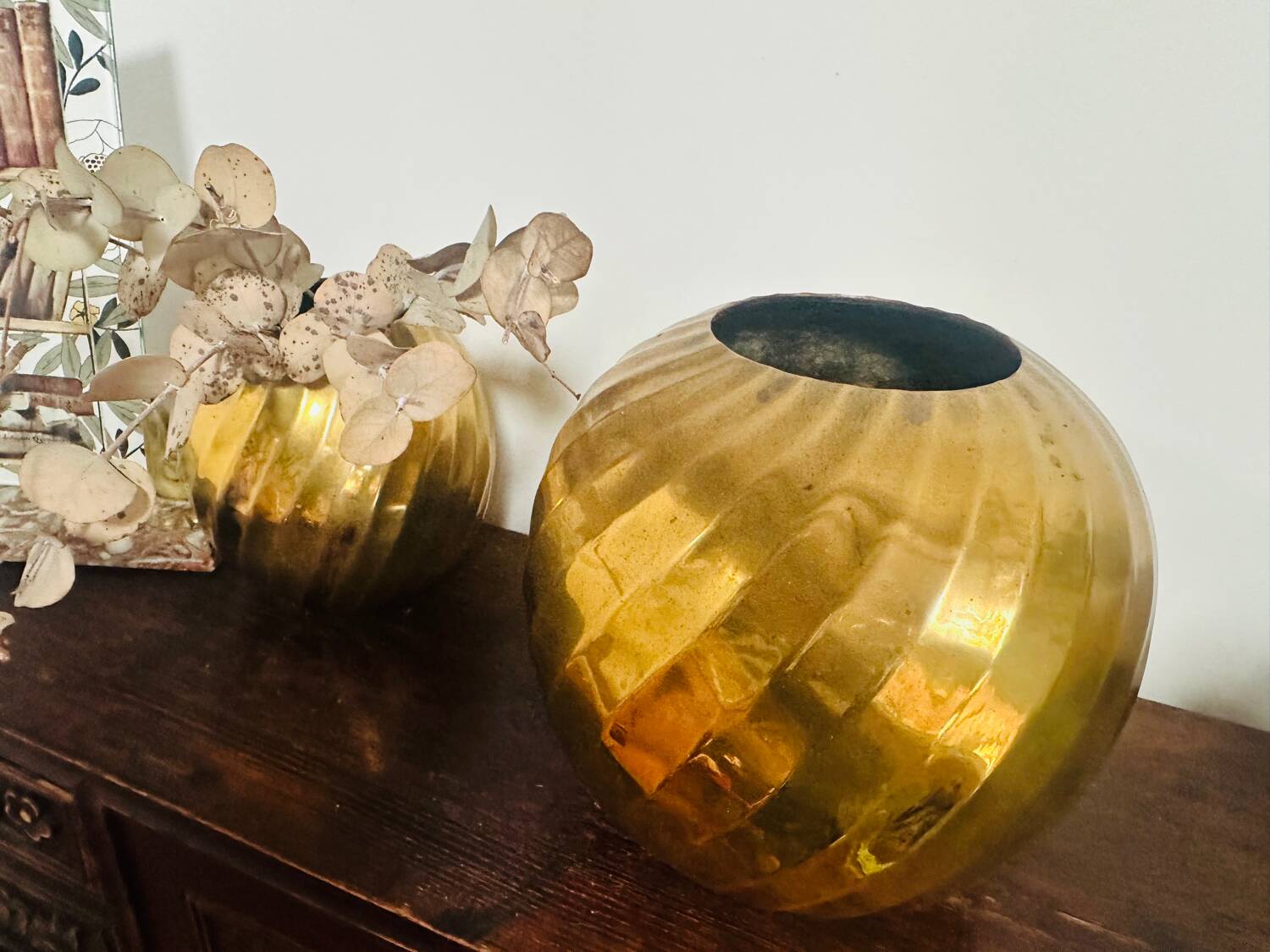Antique Art Deco round vases Brass