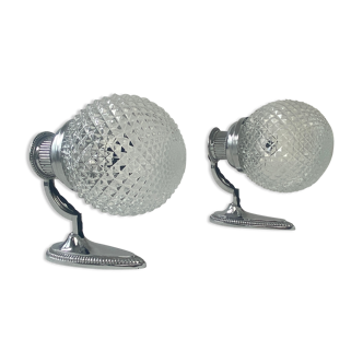 Pair of old vintage molded glass wall lamps