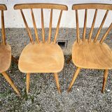 Set of 6 vintage bistro chairs – Warm stained wood – Compass legs