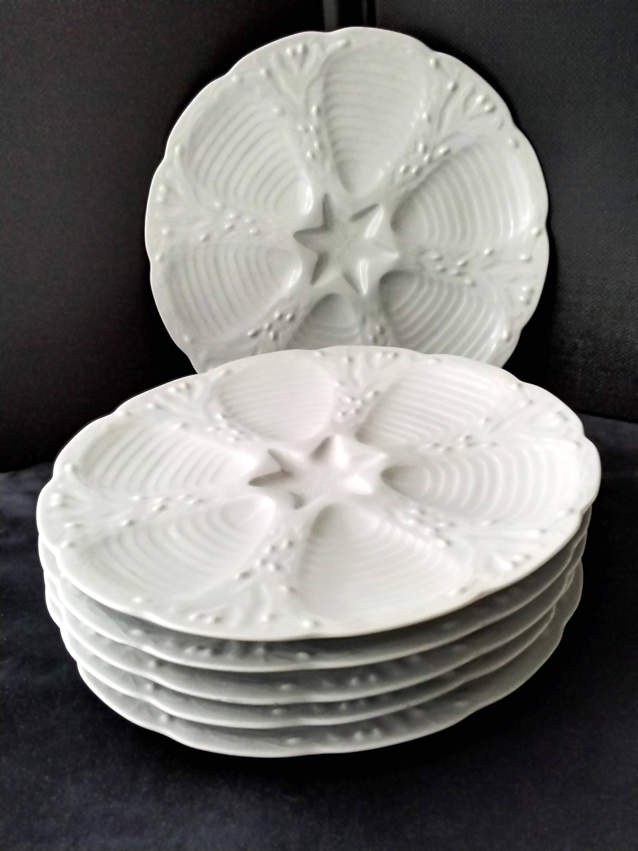 6 Porcelain oyster plates CNP Compagnie Nationale de Porcelaine