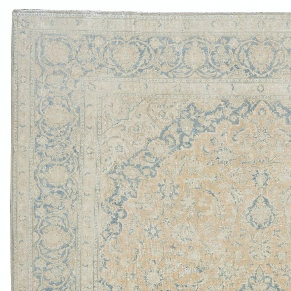 One of a kind Hand-knotted Turkish Area Rug. Vintage Beige Large Carpet for Rustic, Country & Farmhouse Decor