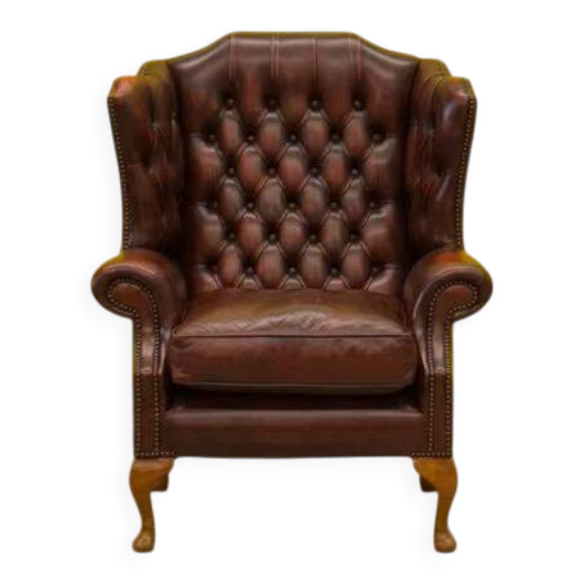 Burgundy Leather Wingback Chesterfield Armchair