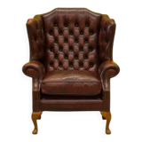 Burgundy Leather Wingback Chesterfield Armchair