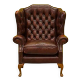 Burgundy Leather Wingback Chesterfield Armchair