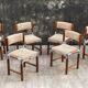 6 vintage chairs in wood, metal and fabric