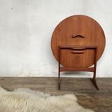 Scandinavian round folding coffee table Dane deTingstrom Kavaljer 1960 teak