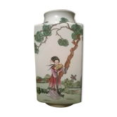 Polychrome enamelled porcelain quadrangular vase. China, 20th century