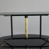 Coffee table in black glass lacquered brass and iron, Italy 50s