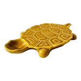 Large mustard yellow ceramic turtle dish, vintage 1950s-1970s.