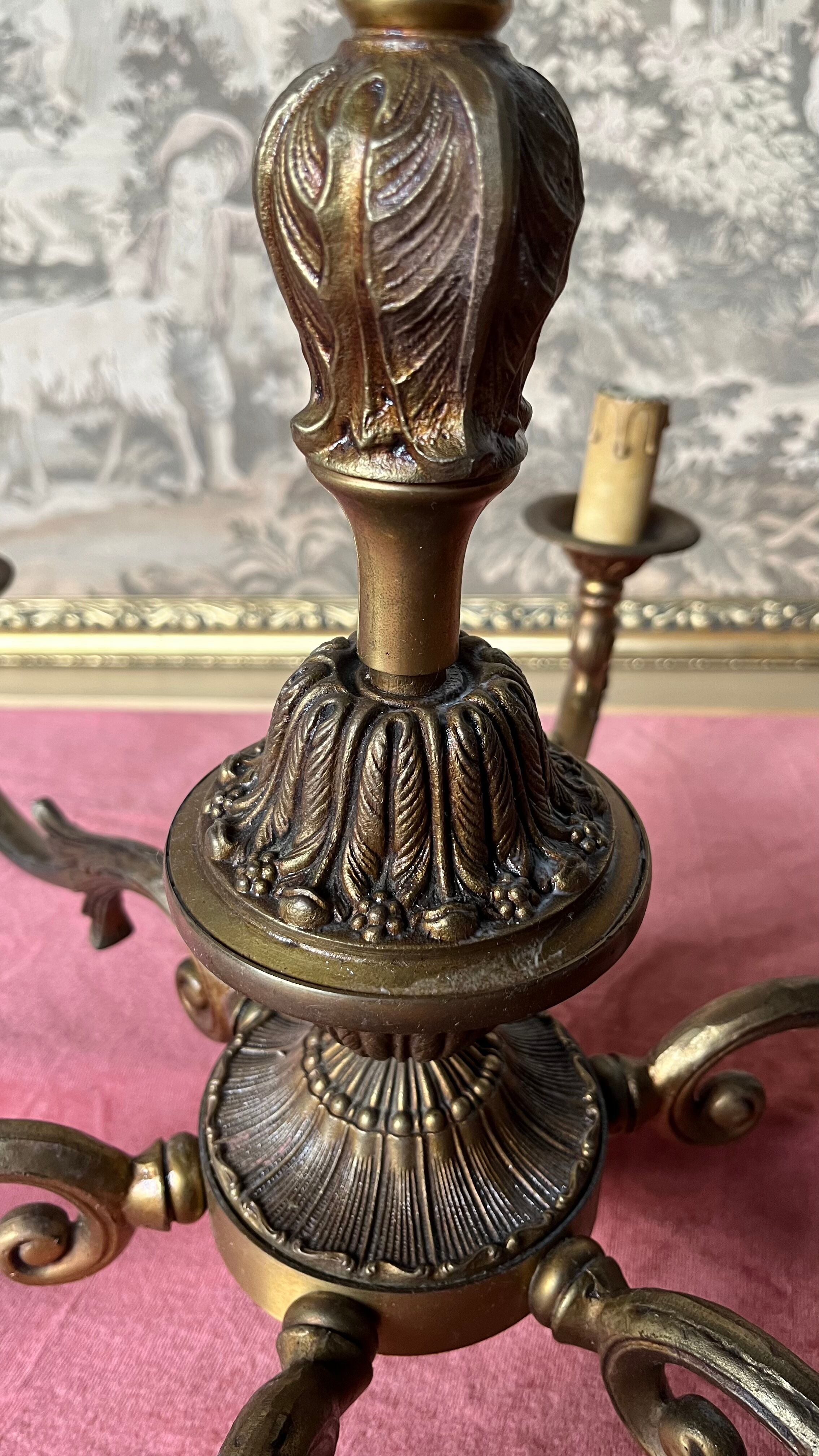 Gilded bronze chandelier 6 candles