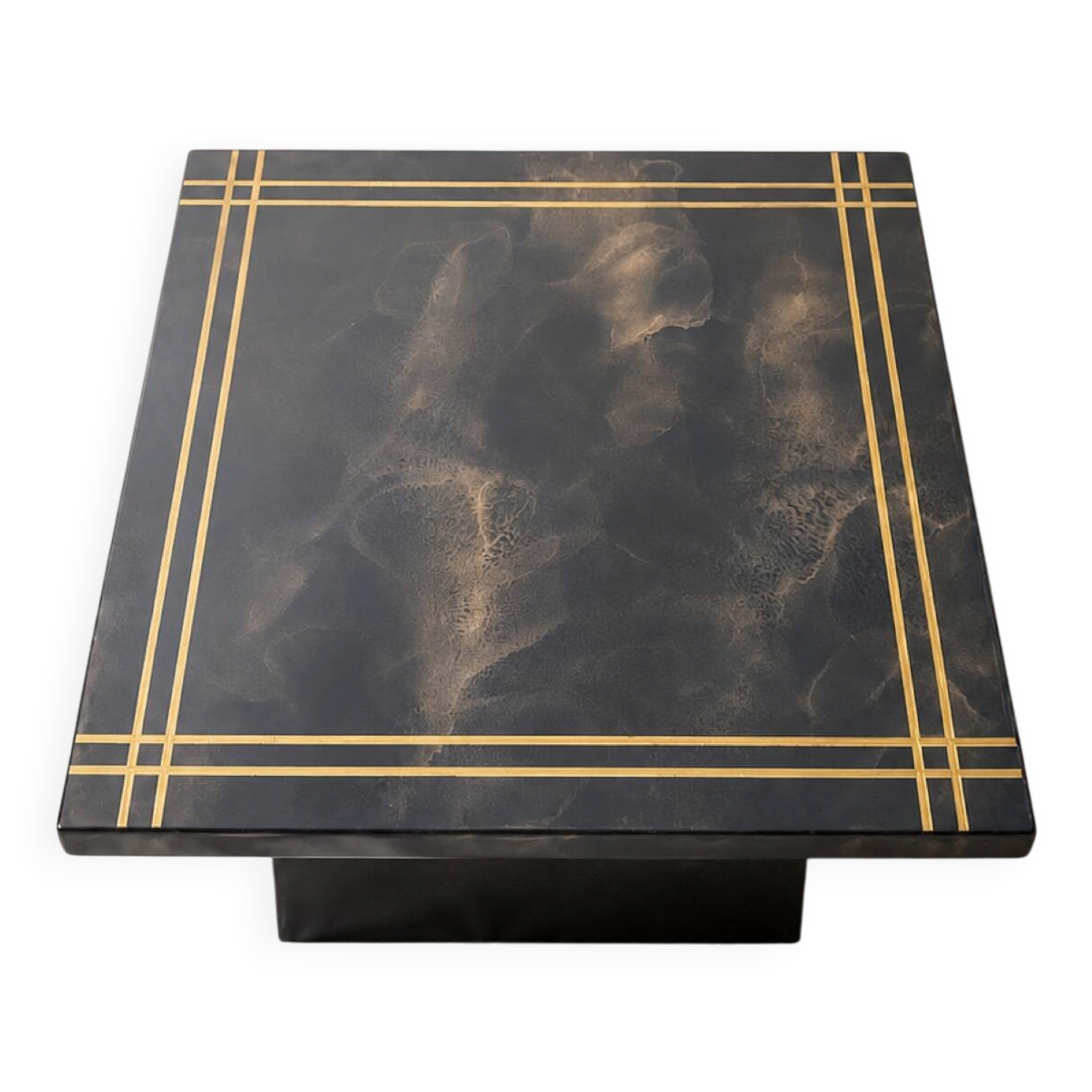 Vintage square black marbled coffee table with gold – central base
