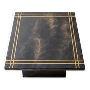 Vintage square black marbled coffee table with gold – central base