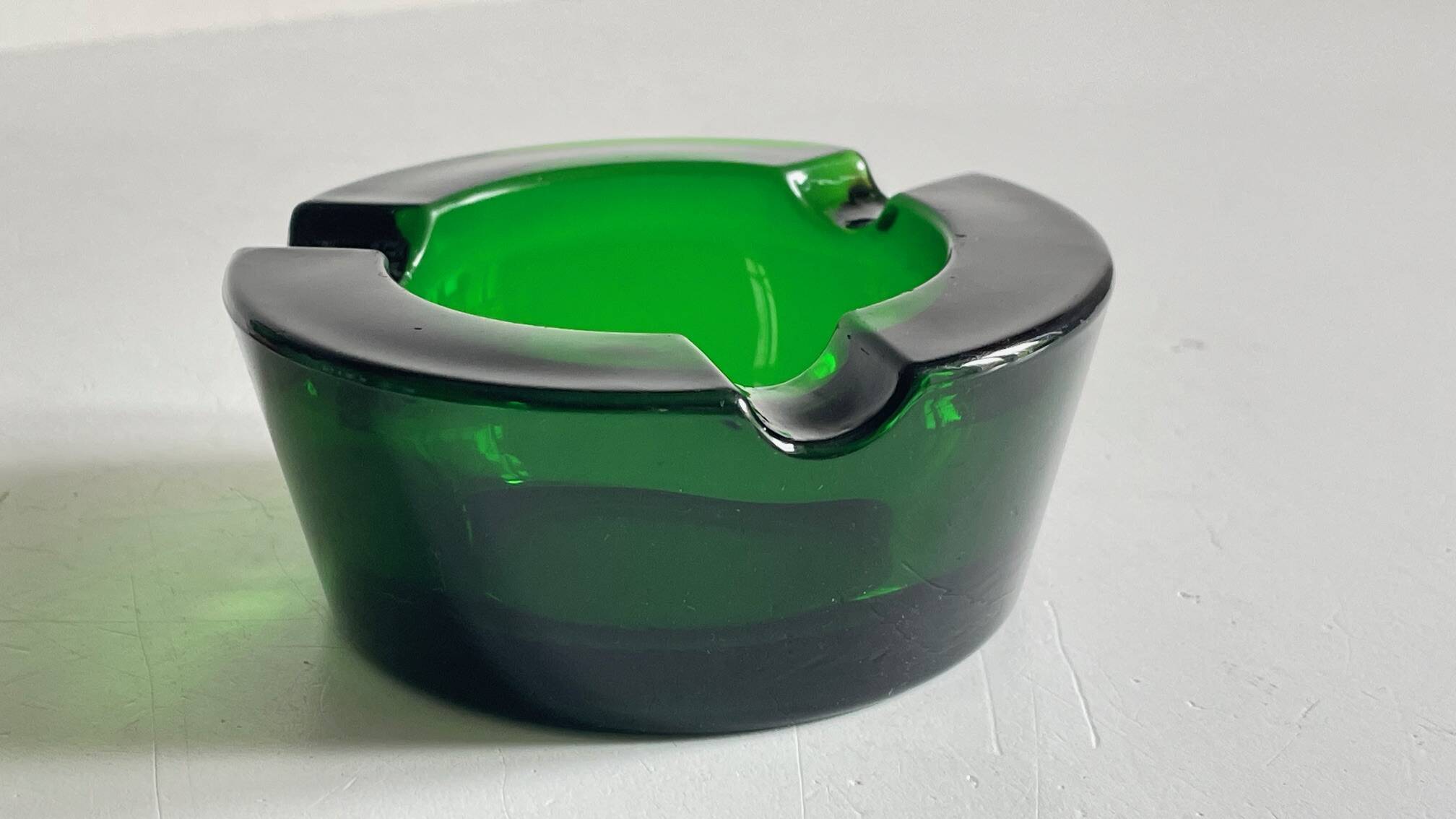 ASH TRAY Green Glass Vintage