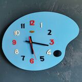 Vintage formica clock silent wall clock painter palette "Carrez bleu"