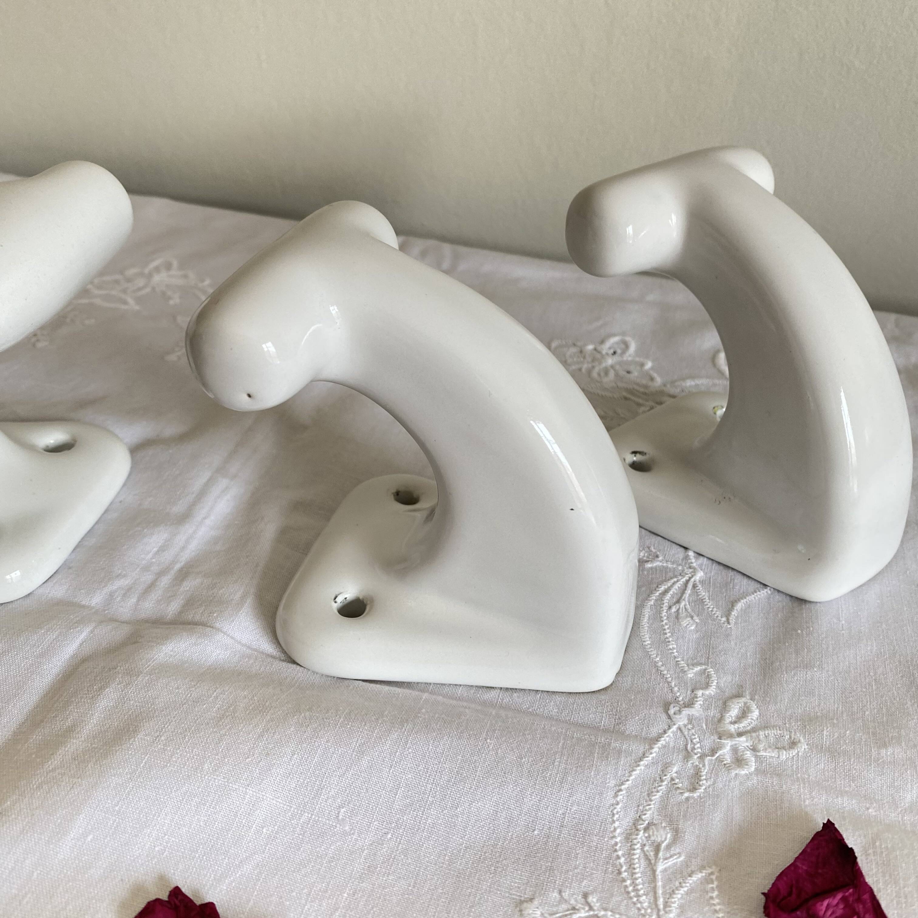 4 antique ceramic earthenware wall hooks towel holders ACC-7340