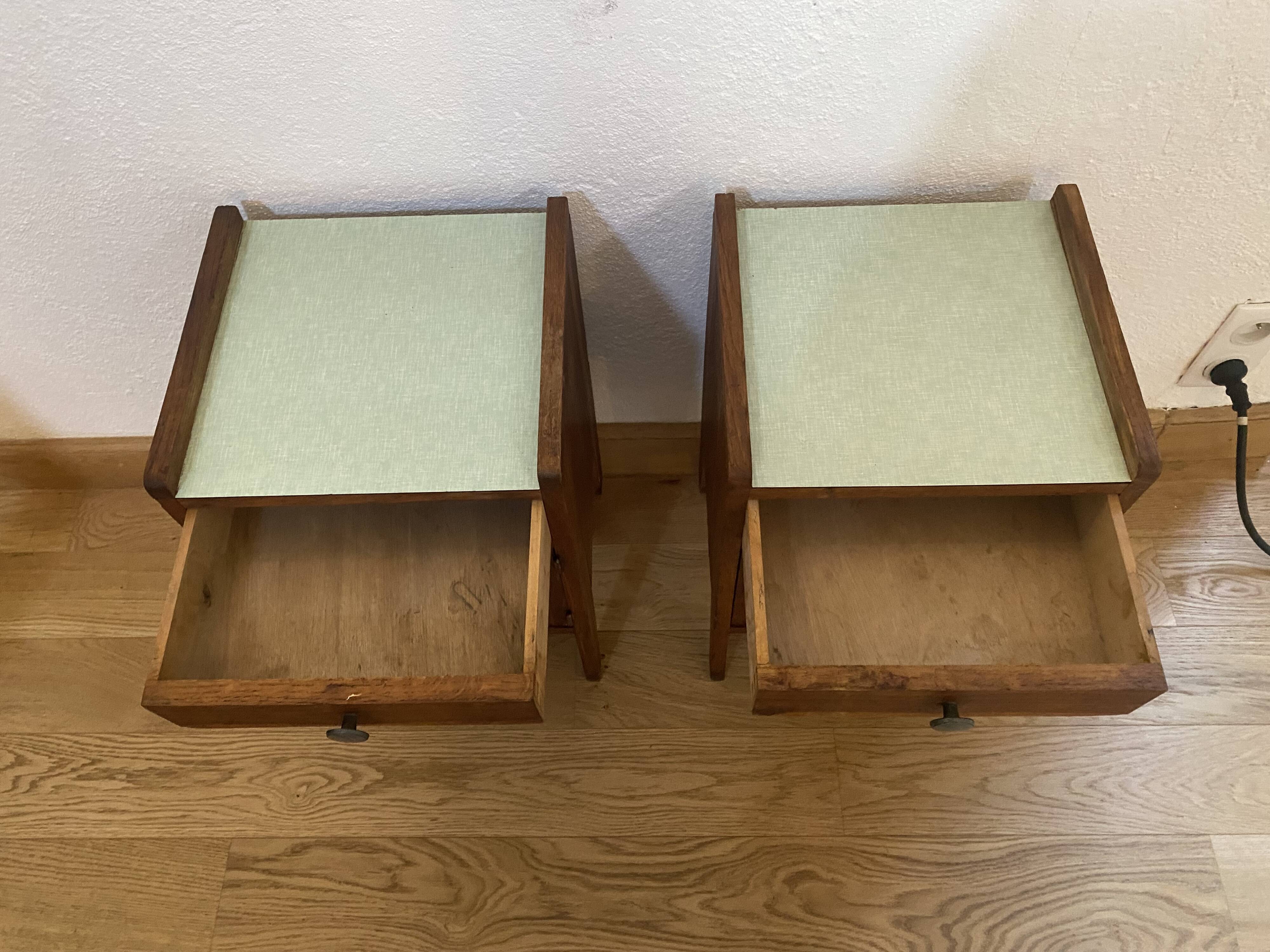 Pair of solid oak bedside tables from the 1950s.