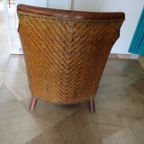 Woven rattan armchair and exotic wood - Colonial style - 1980s