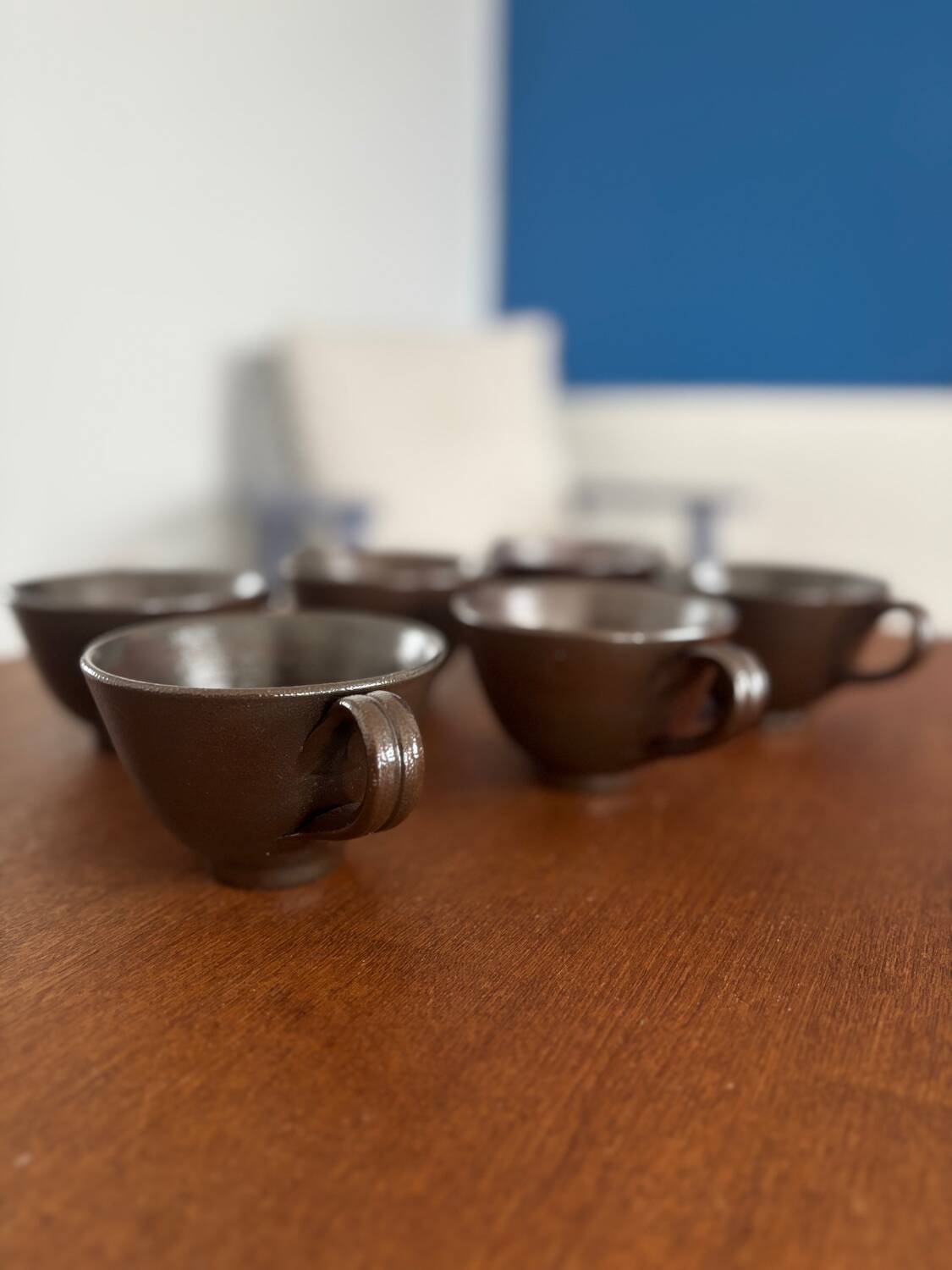 Lot de 6 tasses en céramique vintage - tasse en grès couleur chocolat