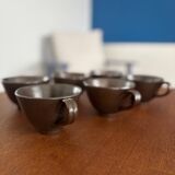 Set of 6 vintage ceramic mugs - chocolate colored stoneware mug