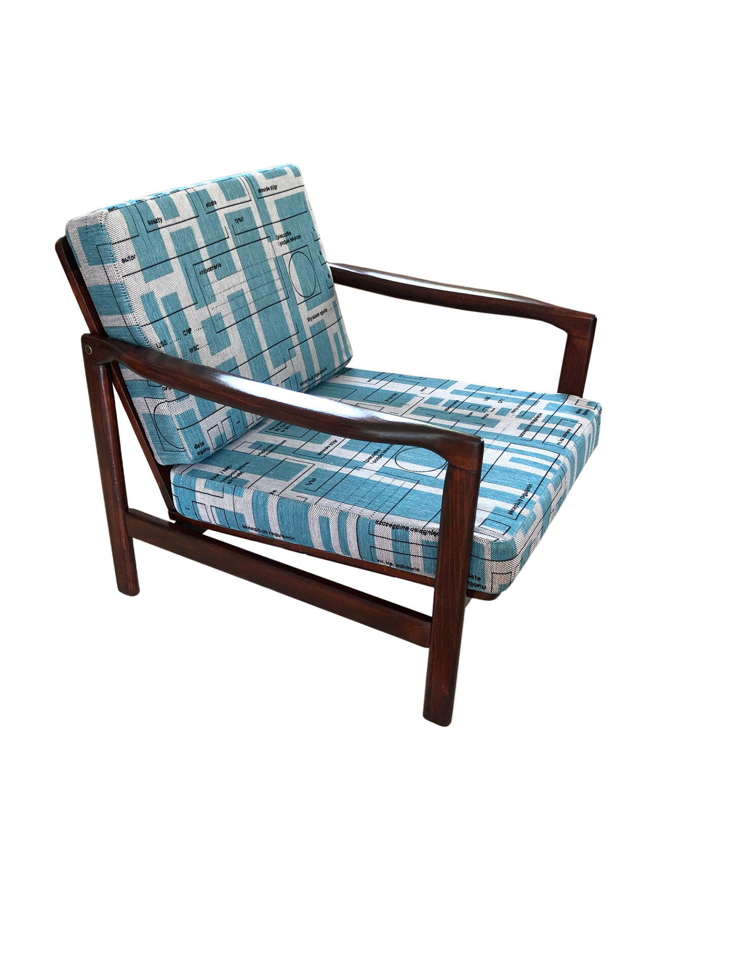 Model B-7752 Blue Jacquard Armchairs by Zenon Bączyk, 1960s, Set of 2