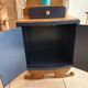 deep blue and wood refurbished bedside table