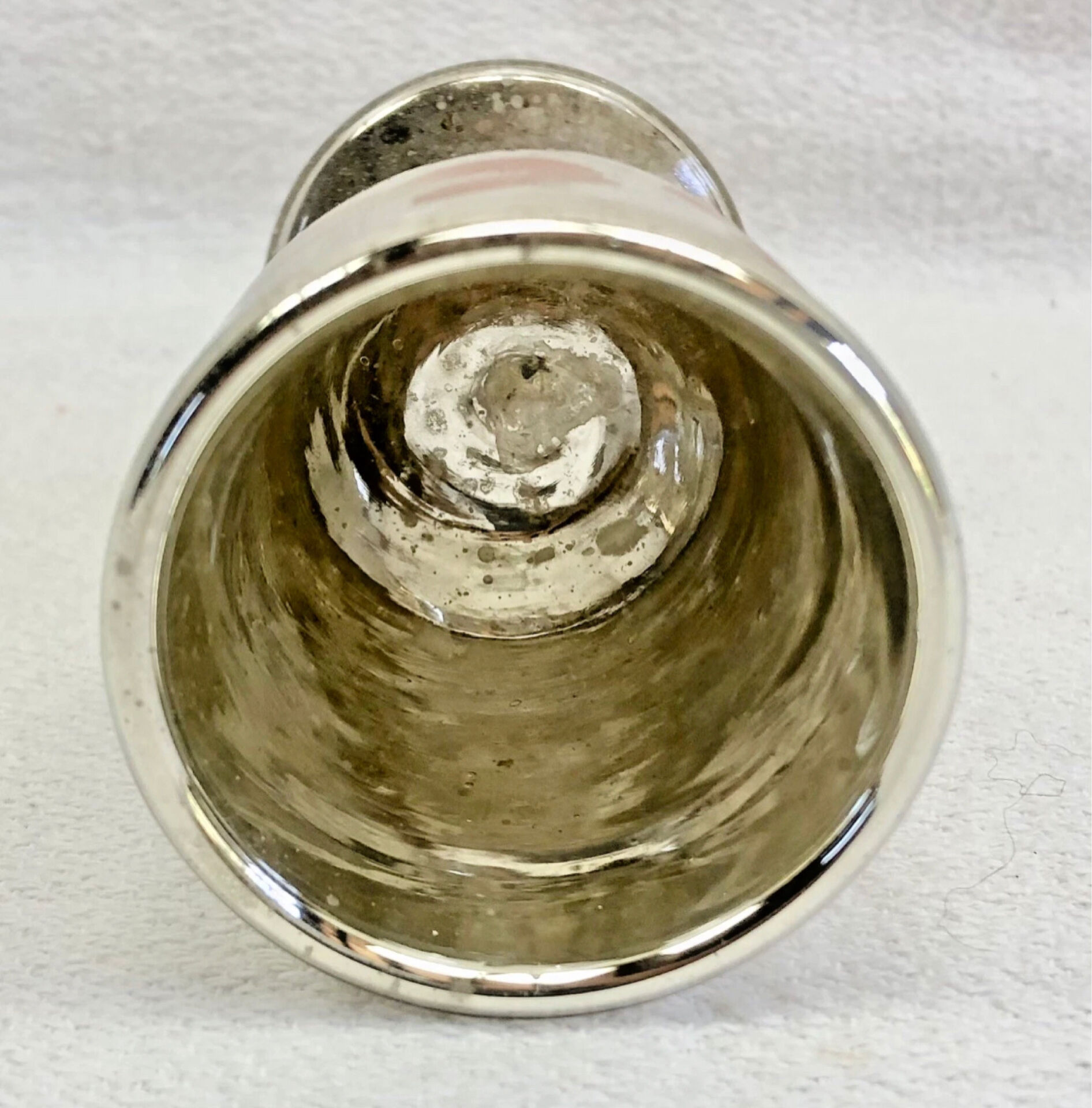 Painted blown glass egg cup with mercury gilding, 19th century.