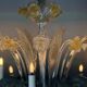 Venetian chandelier in gilded Murano glass, 24 light sources, three tiers, circa 1940.