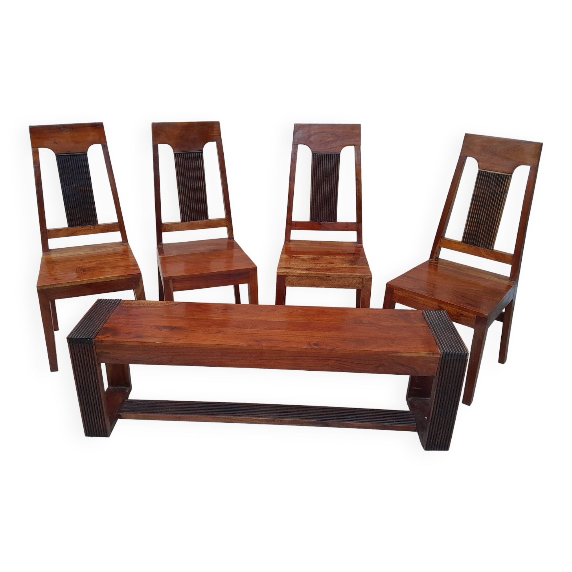 Vintage solid rosewood chairs and bench
