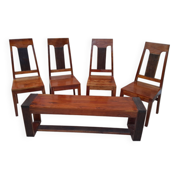 chaises et banc en palissandre massif vintage