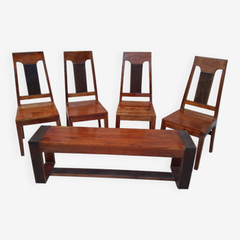 Vintage solid rosewood chairs and bench