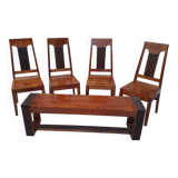 chaises et banc en palissandre massif vintage