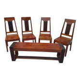 chaises et banc en palissandre massif vintage