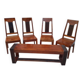 Vintage solid rosewood chairs and bench