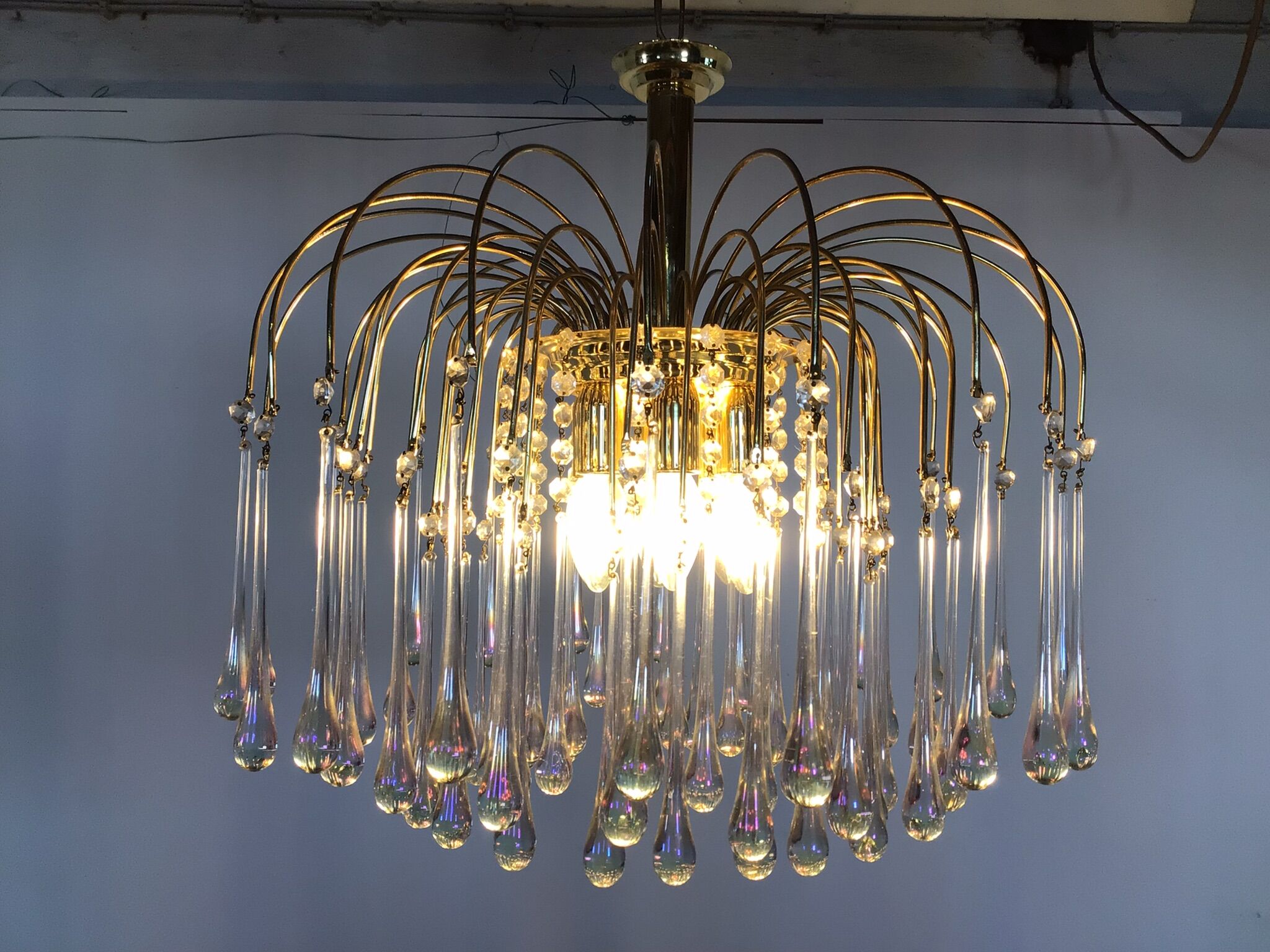 Mid-century waterfall hanging lamp with glass drops
