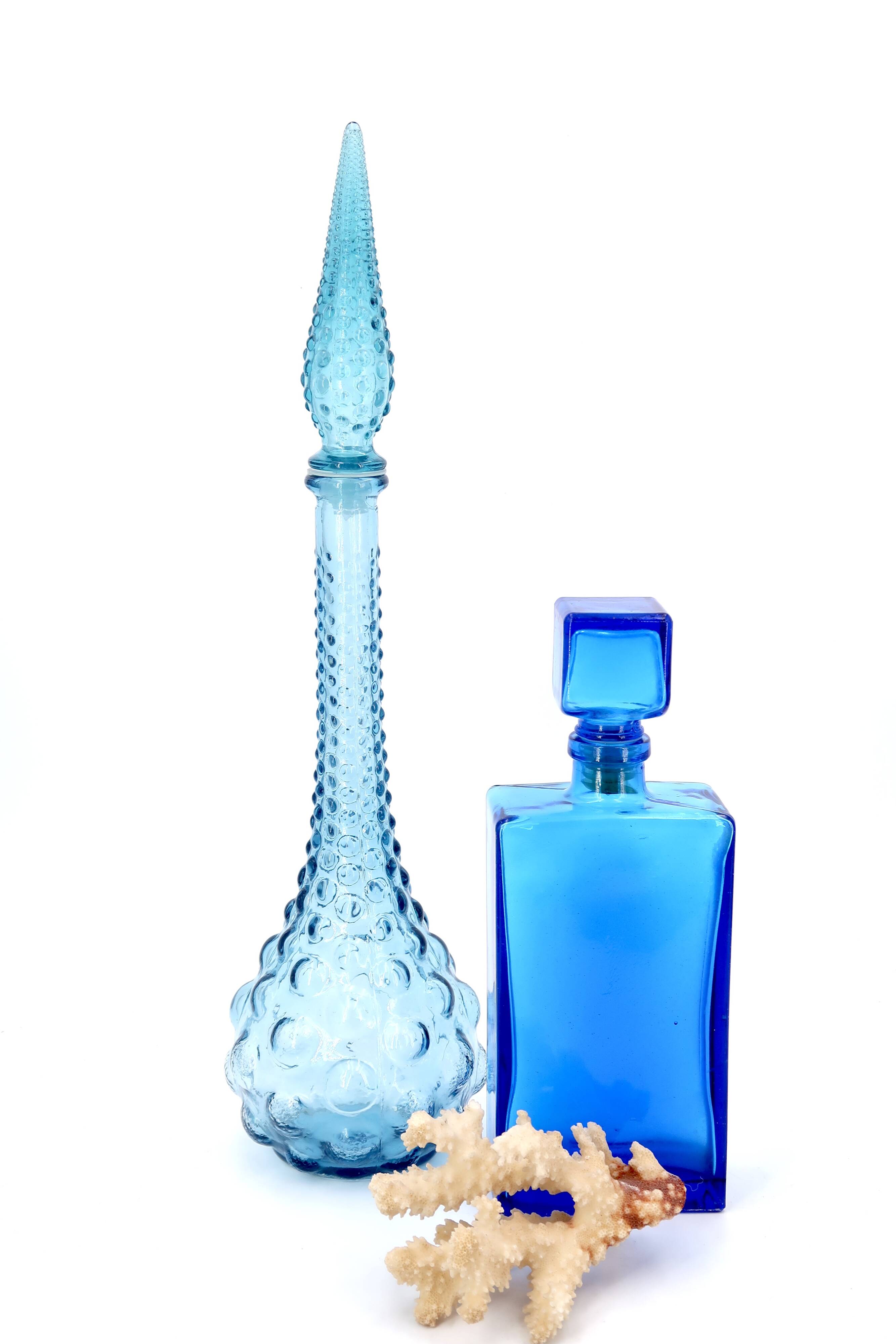 Blue rectangular glass carafe, 1960s