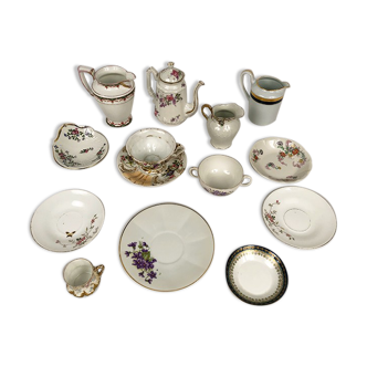 Set of cups, sub-cups and porcelain milk pots from Limoges