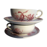 2 coffee cups with saucers, Fontanges model in pink, from Sarreguemines
