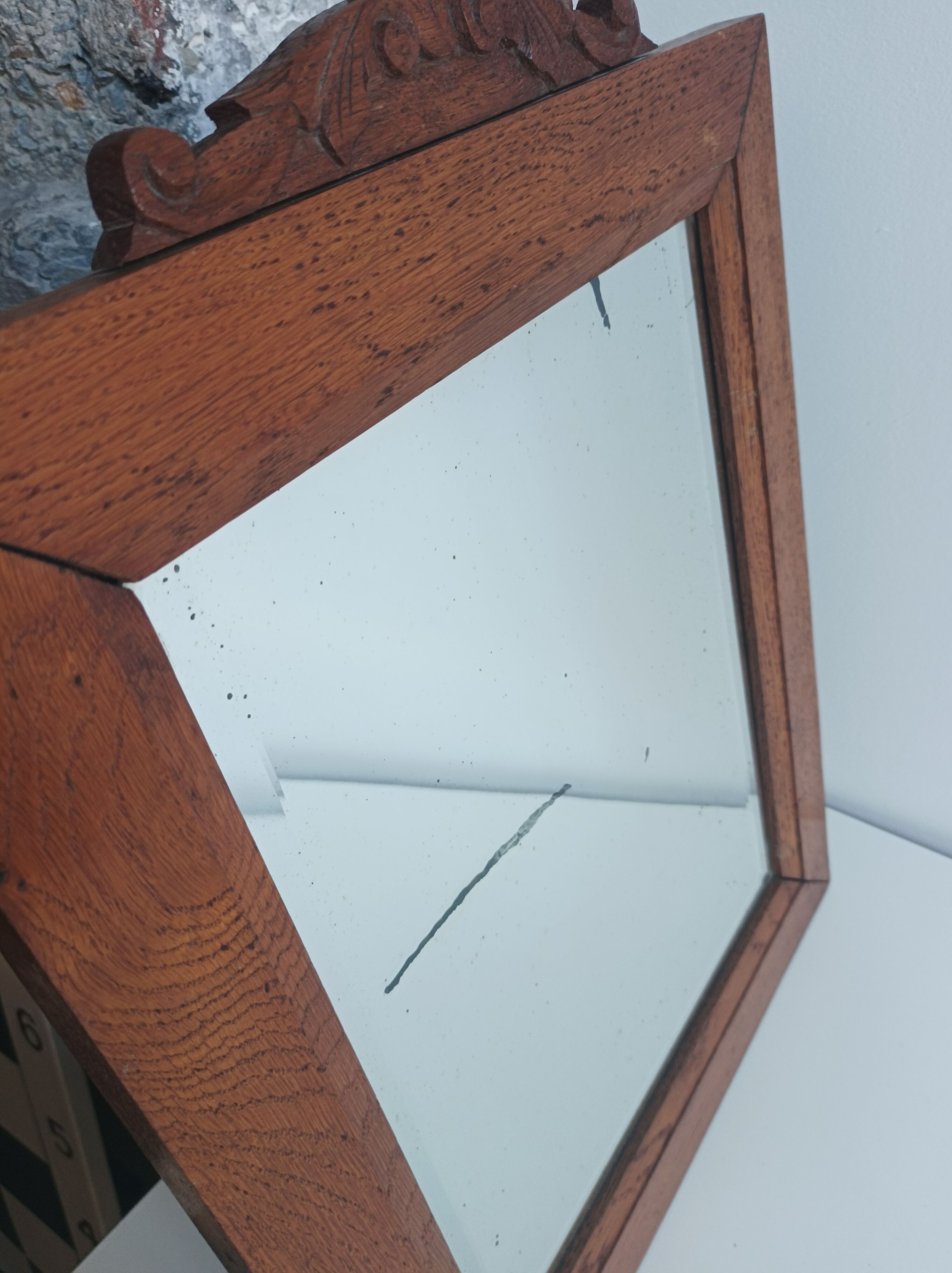 Antique bevelled mirror & carved wooden frame