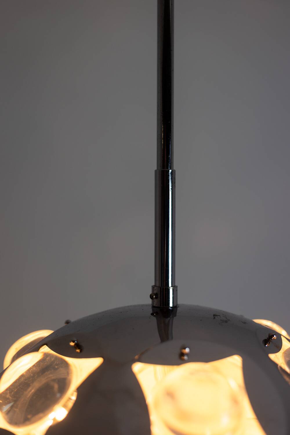 Oscar Torlasco. Chrome-plated metal "satellite" chandelier. 1970s.