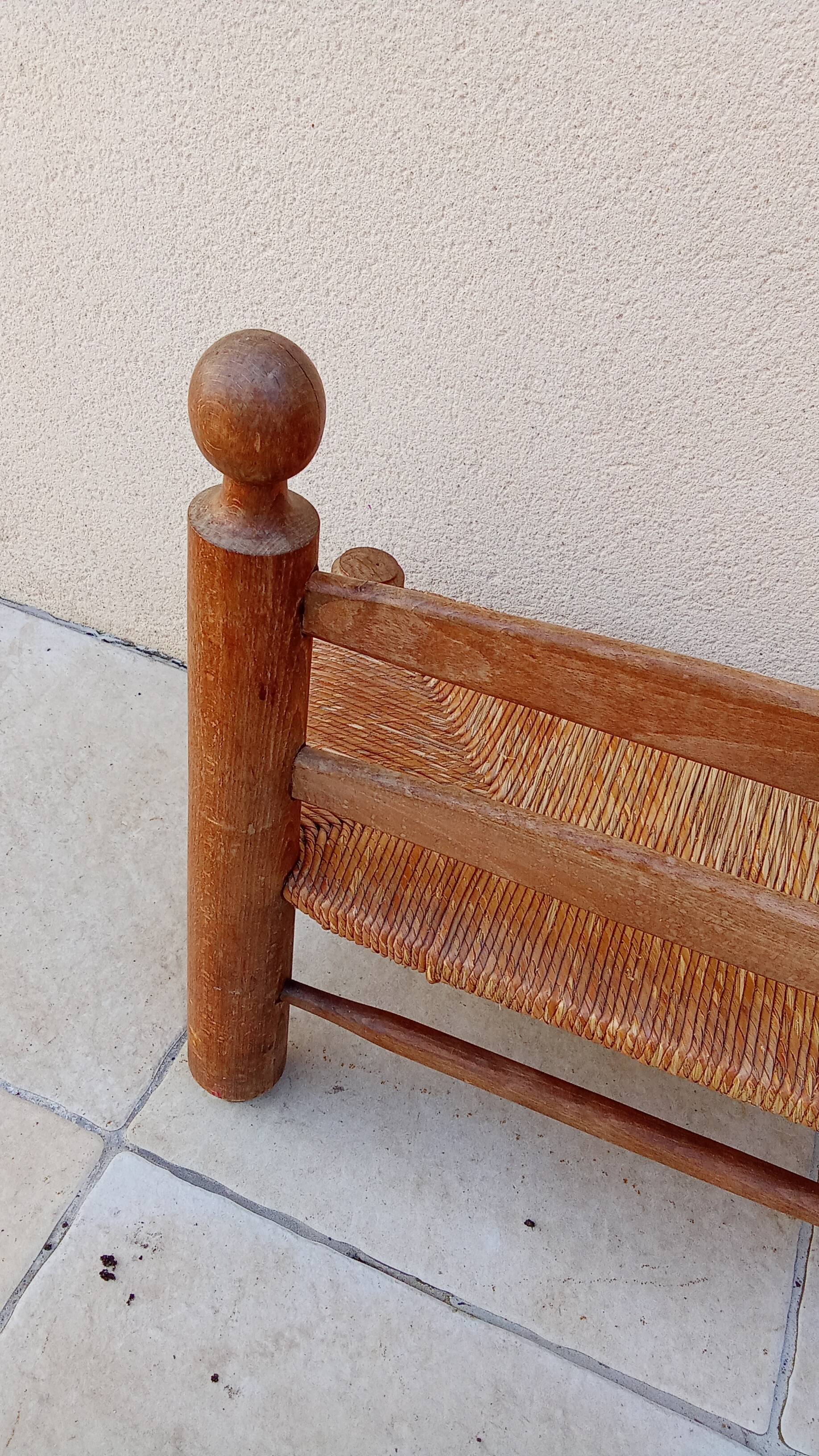 Banc vintage bois et paille esprit perriand année 50