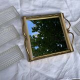 Aperitif set consisting of a wooden tray and mirror, art deco