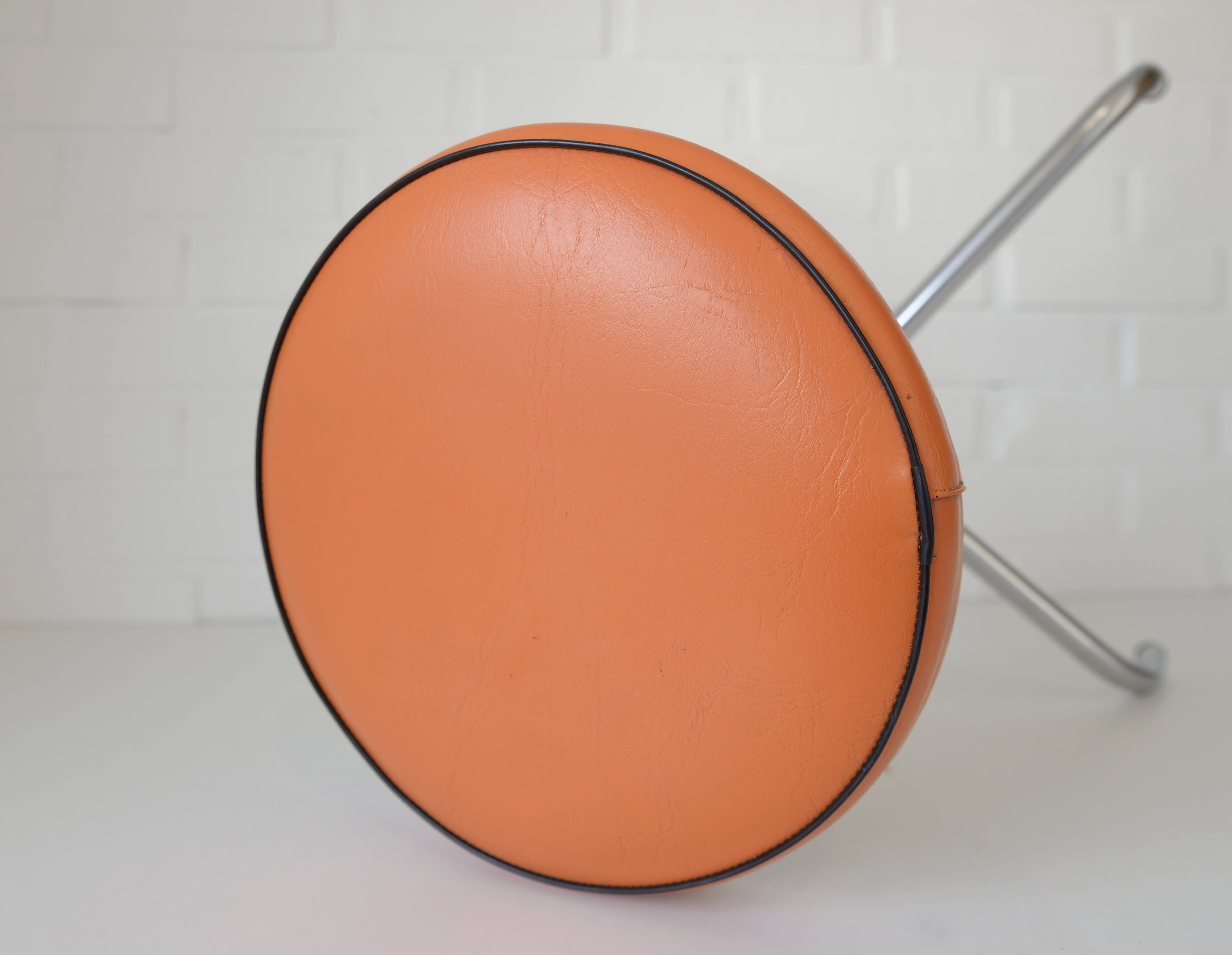 Vintage Orange Adjustable Swivel Vanity Stool Mid Century Modern Style 1970