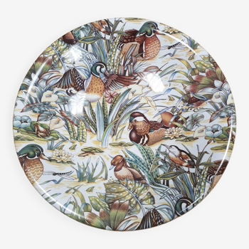 Grand plat circulaire en céramique à décor de canards signé lancel paris