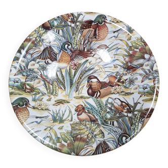 Large circular ceramic dish decorated with ducks signed lancel paris
