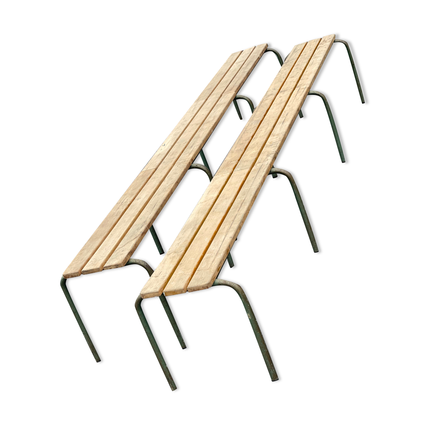 2 benches vintage industrial school france - 1950'