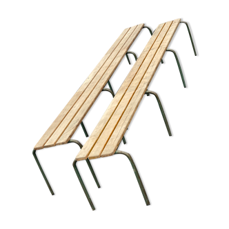 2 benches vintage industrial school france - 1950'