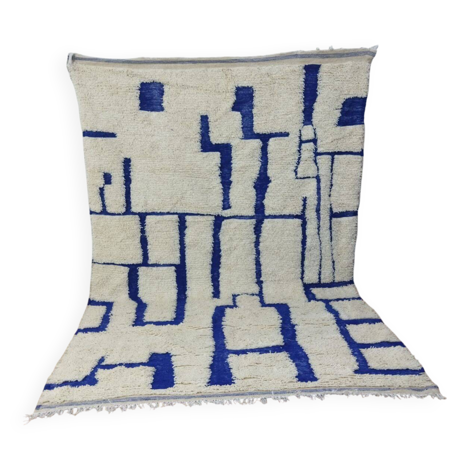 Azilal vintage rug 310x200 cm - Blue geometric patterns