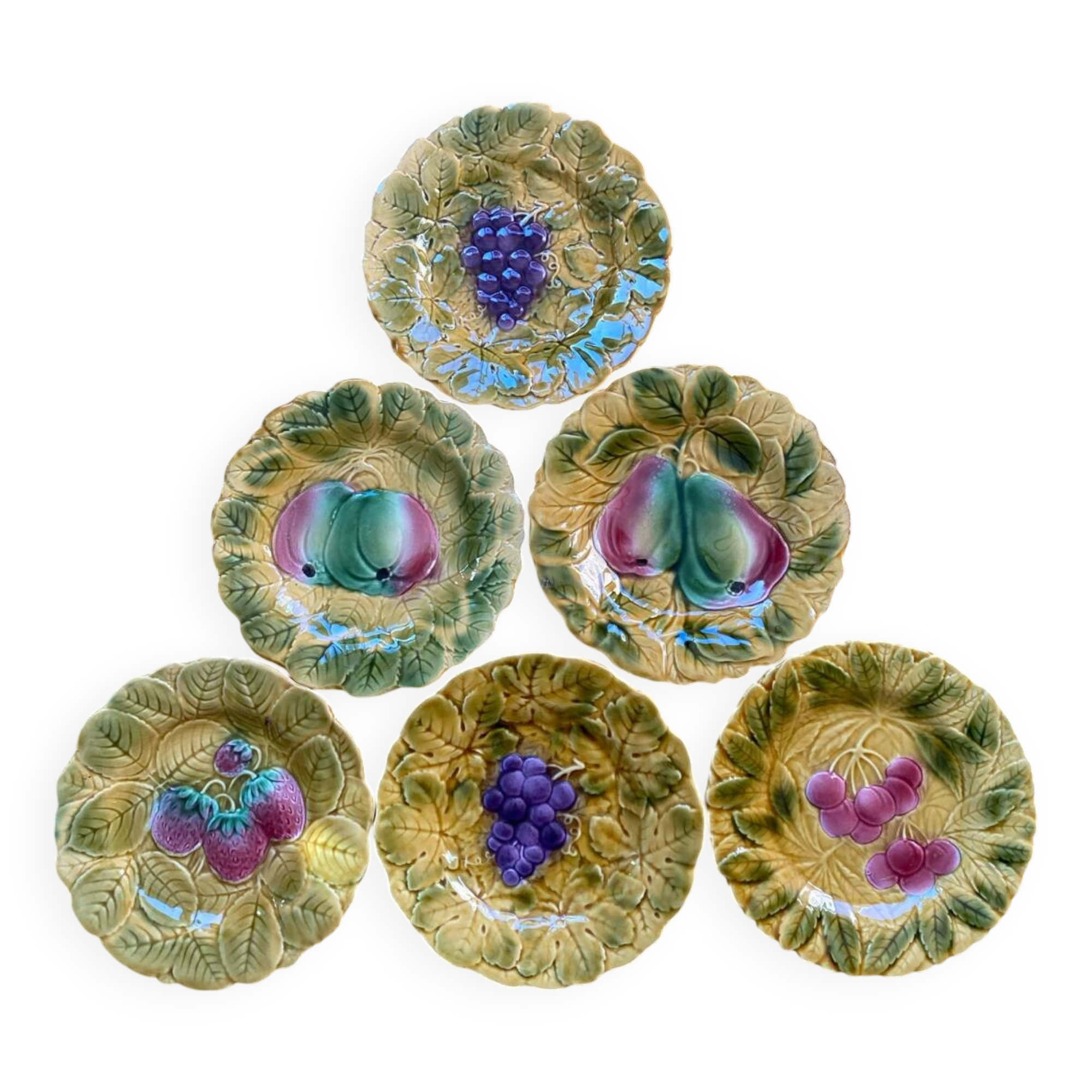 Assiettes dessert barbotine fruit Sarreguemines