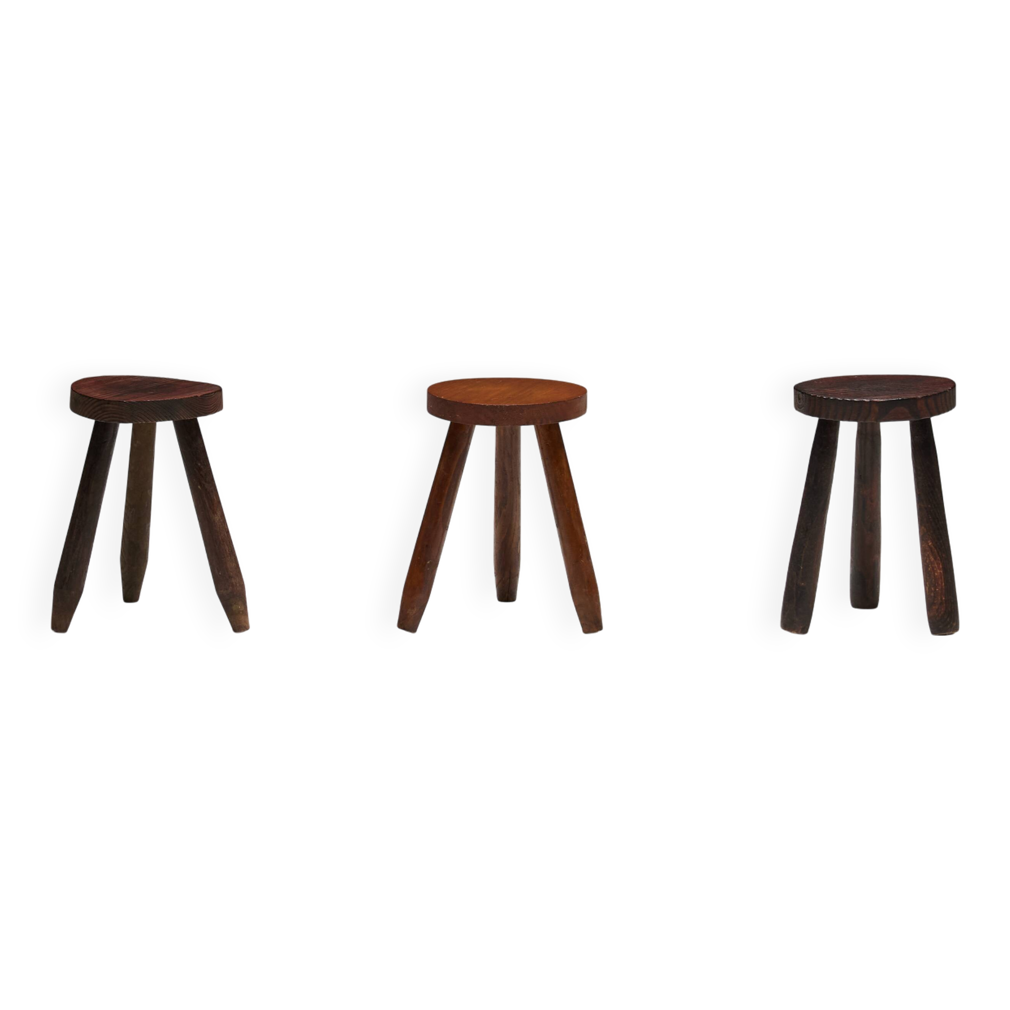 Brutalist Tripod Stools, France, 1960s